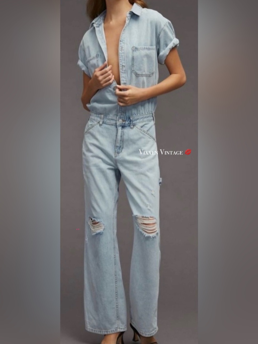 PILCRO DISTRESSED BOYFRIEND STRAIGHT LEG ‘SLOUCHY DENIM JUMPSUIT’ IN LIGHT WASH